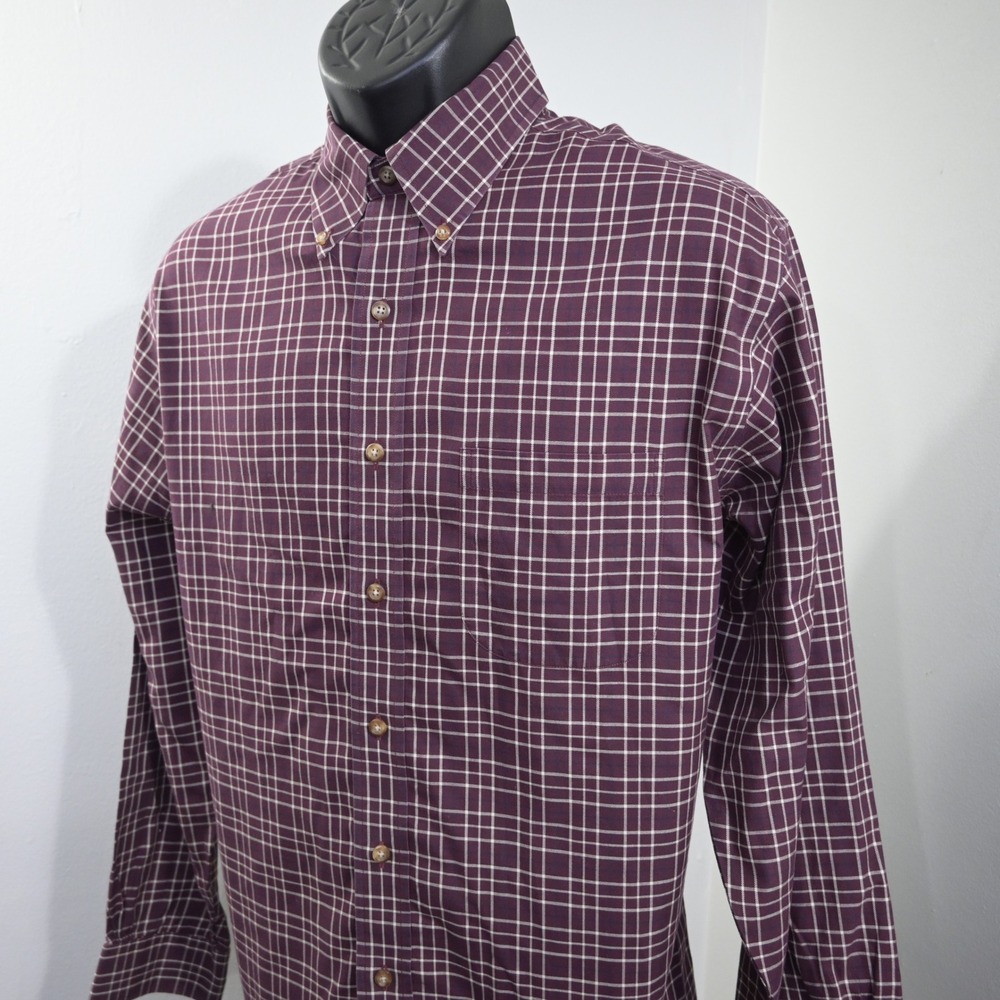 Brooks Brothers 346 Dress Shirt Mens M Burgundy Plaid Non-Iron Button Up